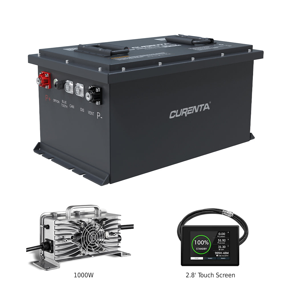 CURENTA 36V 105Ah Lithium Iron Golf Cart Battery 38.4V 105Ah Bluetooth LiFePO4 Battery 22A Fast Charger 2.8' Touch LCD Screen Conversion kit for Golf Cart