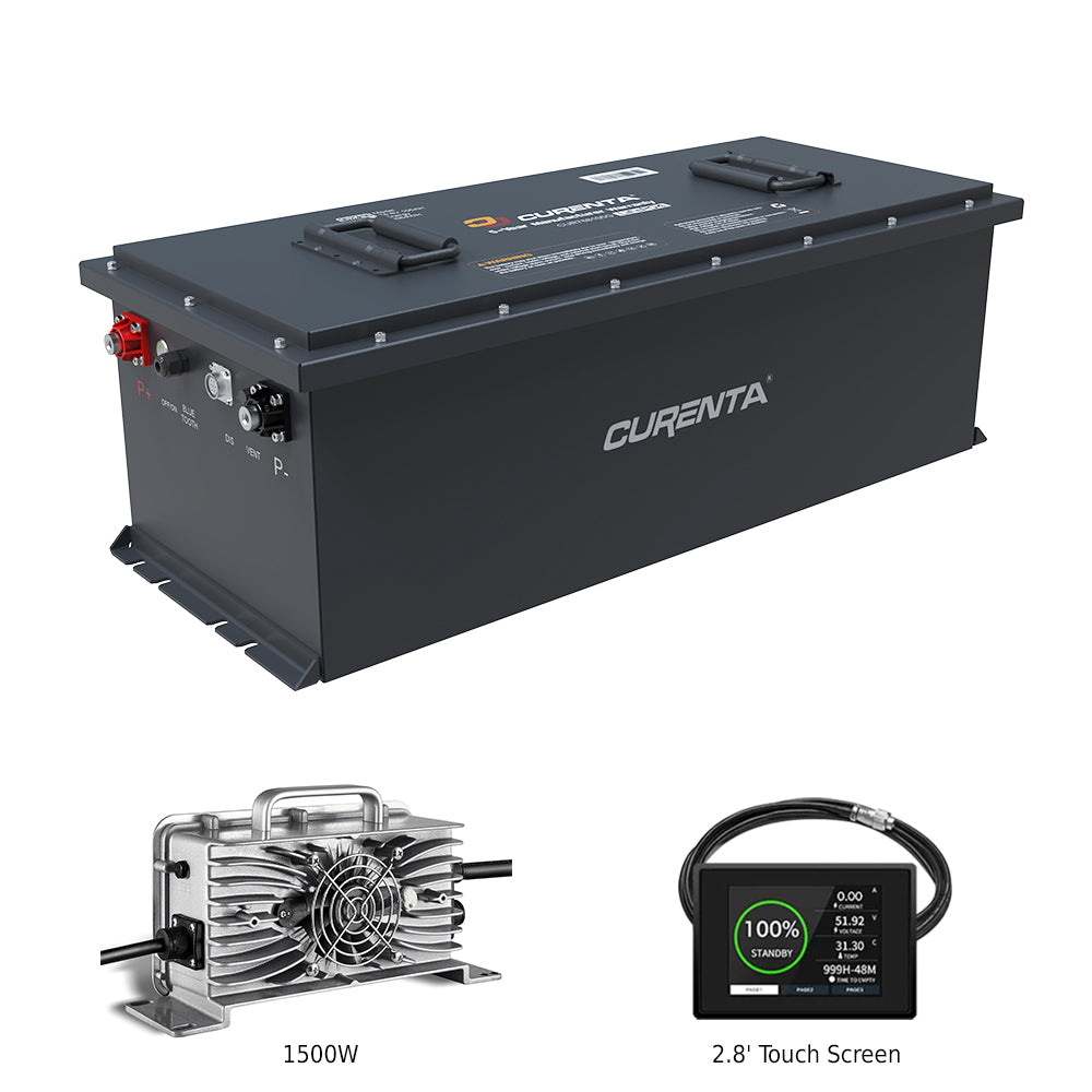 CURENTA 72V 150Ah Lithium Iron Golf Cart Battery 76.8V 150Ah Bluetooth LiFePO4 Battery 18A Fast Charger 2.8' Touch LCD Screen Conversion kit.