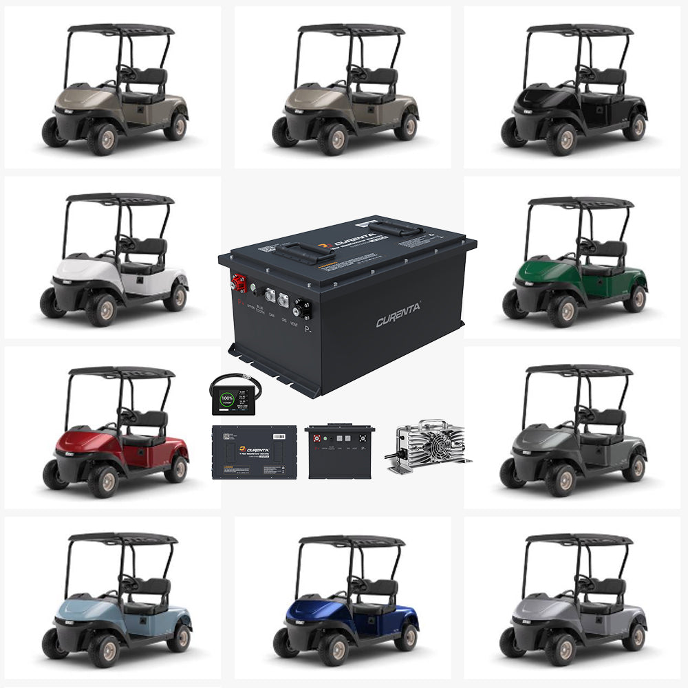 CURENTA 60.8V 105Ah Lithium Iron Golf Cart Battery 60.8V 105Ah Bluetooth 20A Fast Charger Touch LCD Screen Conversion kit