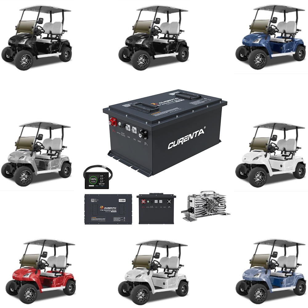 CURENTA 60.8V 105Ah Lithium Iron Golf Cart Battery 60.8V 105Ah Bluetooth 20A Fast Charger Touch LCD Screen Conversion kit
