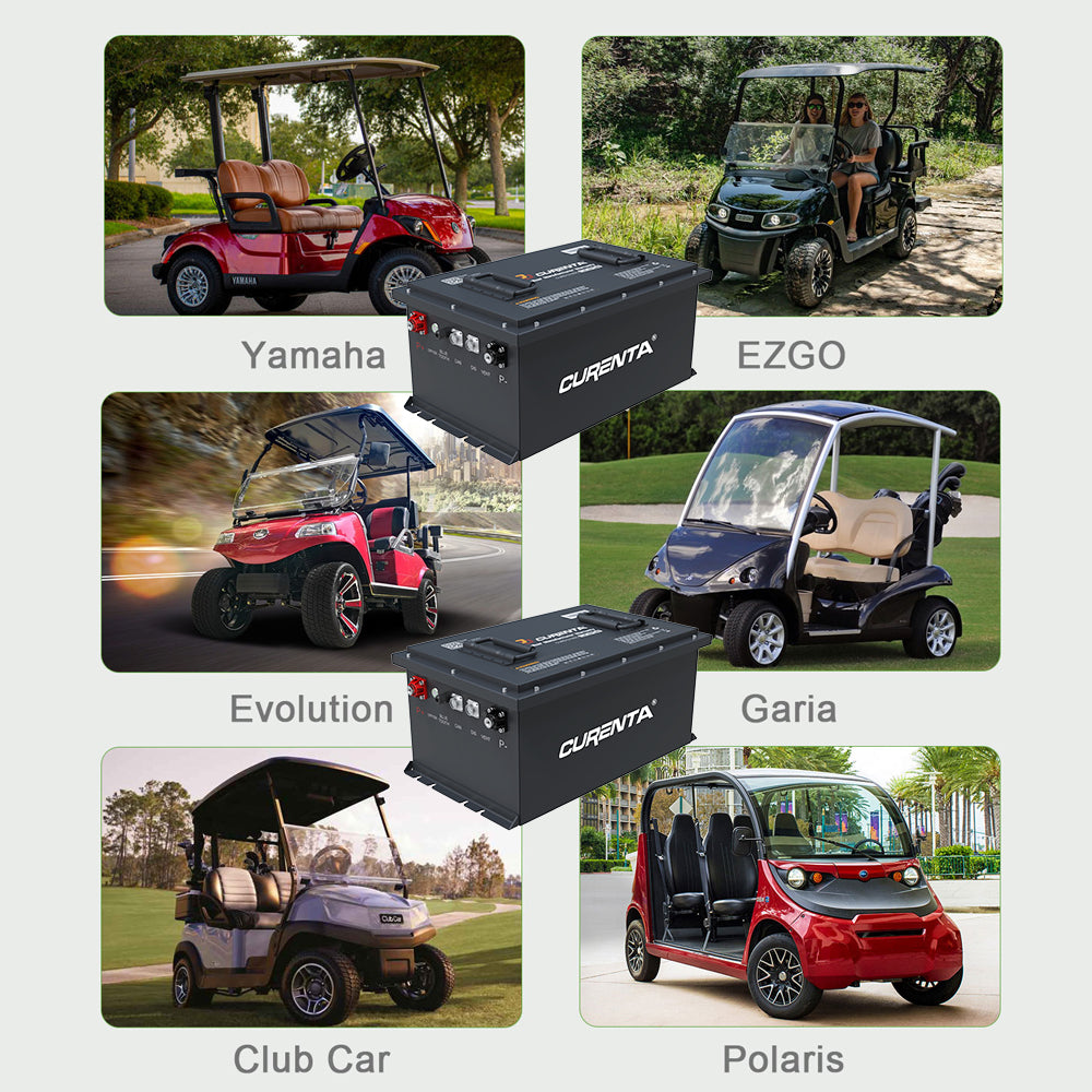 CURENTA 60.8V 105Ah Lithium Iron Golf Cart Battery 60.8V 105Ah Bluetooth 20A Fast Charger Touch LCD Screen Conversion kit