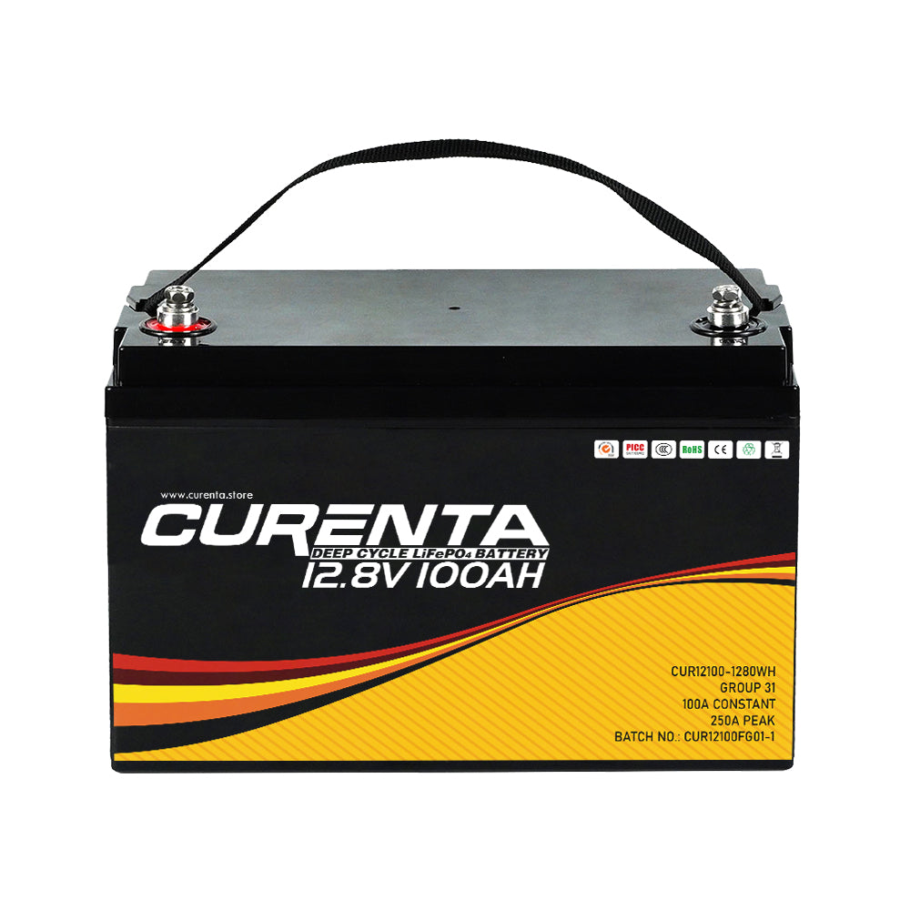 Curenta Solar 12V 100AH Rechargeable Lithium LiFePO4 Battery for RV/Marine - Curenta