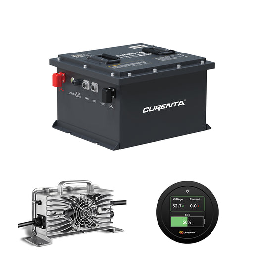 CURENTA 48V 54Ah Mini-Sized Lithium Iron Golf Cart Battery 51.2V 54Ah Bluetooth LiFePO4 Battery 12A Fast Charger 2.8' Touch  LCD Screen Conversion kit