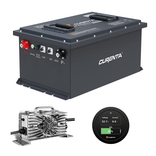 CURENTA 48V 150Ah Lithium Iron Golf Cart Battery 51.2V 150Ah Bluetooth LiFePO4 Battery 35A Fast Charger 2.8' Touch  LCD Screen Conversion kit for Golf Cart