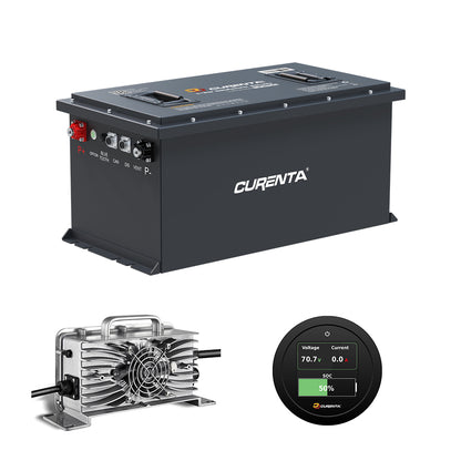CURENTA 70.4V 105Ah Lithium Iron Golf Cart Battery 70.4V 105Ah Bluetooth LiFePO4 Battery 18A Fast Charger 2.8' Touch  LCD Screen Conversion kit