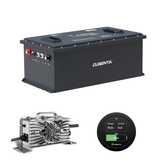 CURENTA 72V 150Ah Lithium Iron Golf Cart Battery 76.8V 150Ah Bluetooth LiFePO4 Battery 18A Fast Charger 2.8' Touch  LCD Screen Conversion kit.
